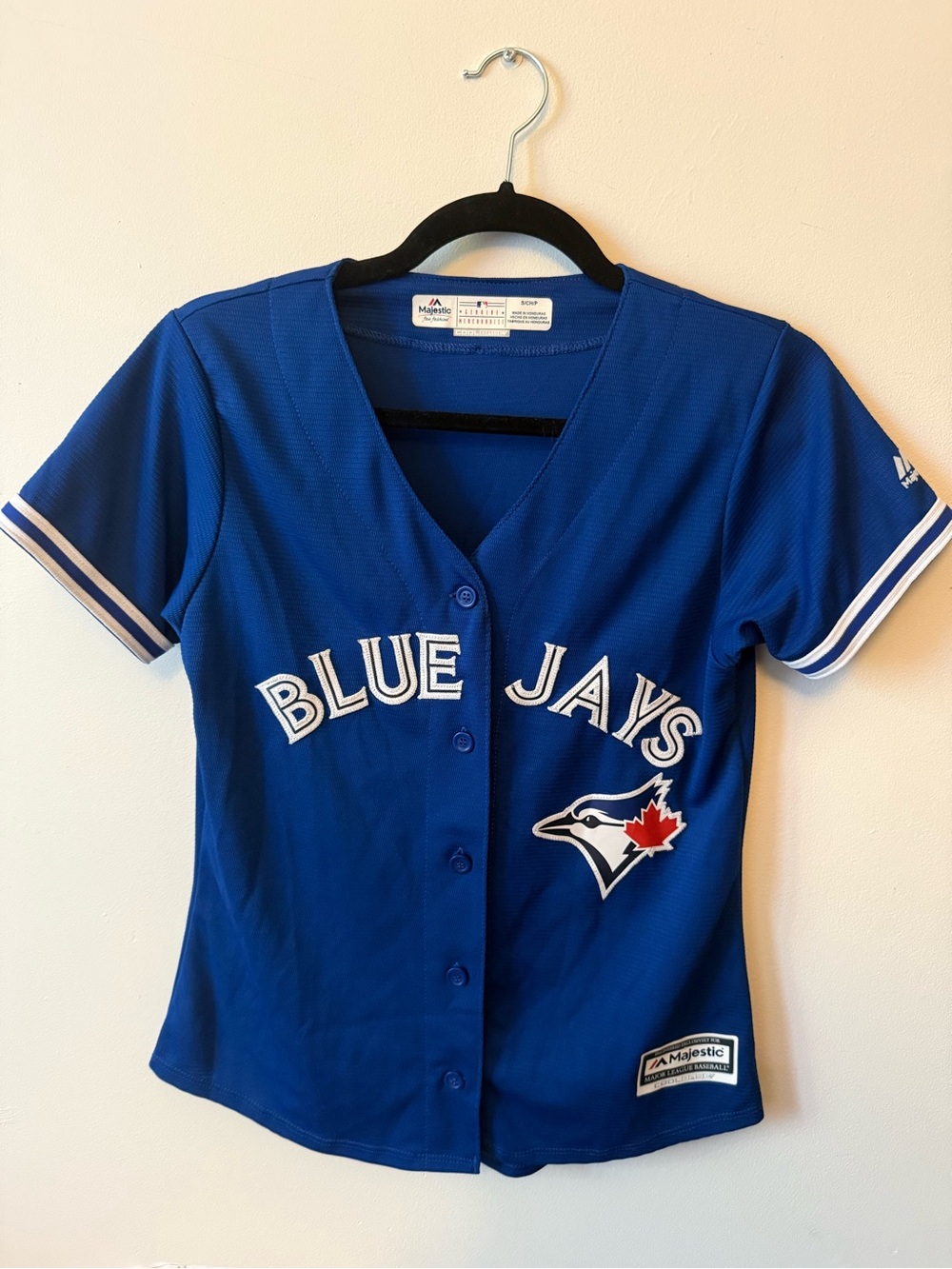 Majestic Royal Blue Blue Jays Button-Up Jersey (Size: S [women])